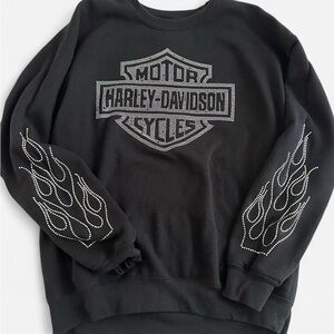 Vintage Harley-Davidson Black Crewneck Sweater with Rhinestones